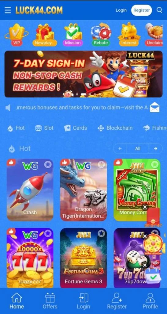 Luck 44 game real screen play